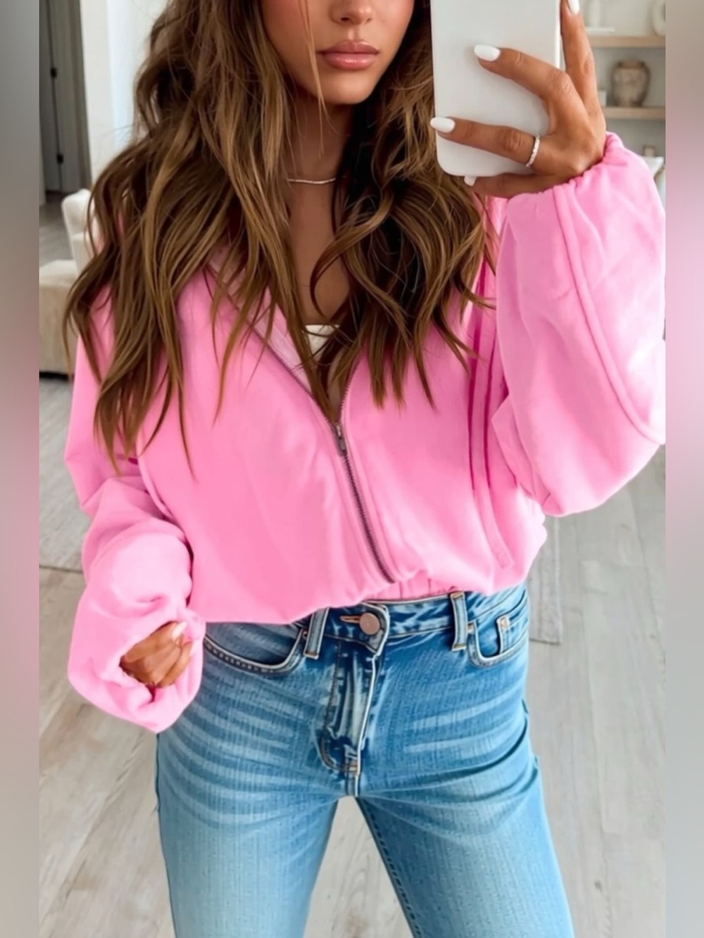 Zip-up One Piece Long Sleeve Hoodie